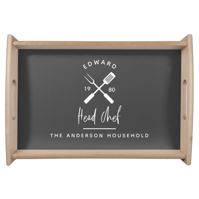 Dad head chef bbq grill Christmas birthday modern Serving Tray (Front)