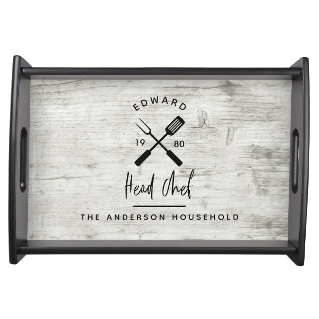 Dad head chef bbq grill Christmas birthday modern  Serving Tray (Front)