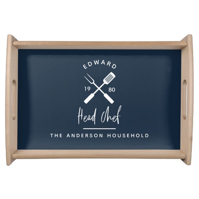 Dad head chef bbq grill Christmas birthday modern  Serving Tray (Front)