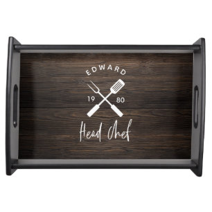 Dad head chef bbq grill Christmas birthday modern  Serving Tray