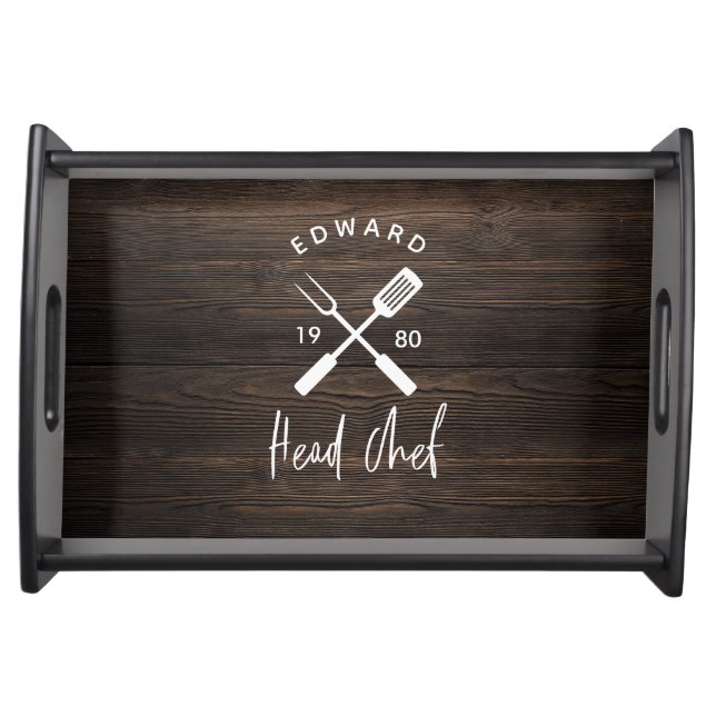 Dad head chef bbq grill Christmas birthday modern  Serving Tray (Front)