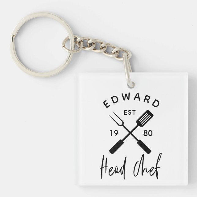 Dad head chef bbq grill Christmas birthday photo Keychain (Front)