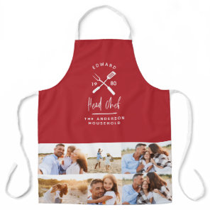Dad head chef bbq grill multi photo modern red apron