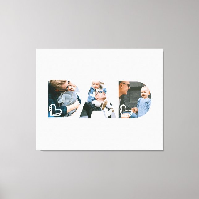 Dad Heart Collage Father's Day Keepsake Photo Canvas Print (Front)
