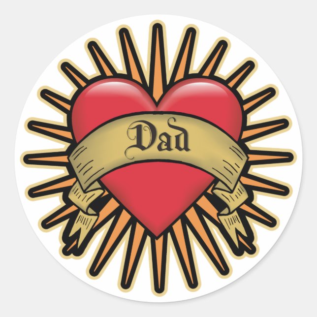 Dad Heart Tattoo Classic Round Sticker (Front)
