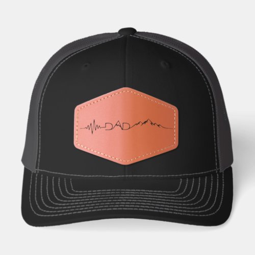 Dad Heartbeat Mountain Trucker | Outdoor Father Leather Patch Hat