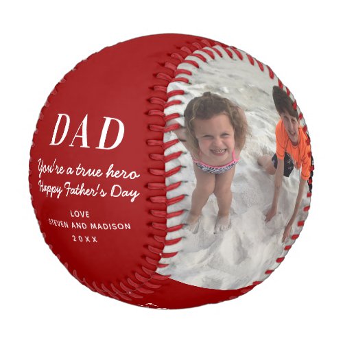 Dad Hero Kids Photo Keepsake Red Personalized Baseball