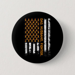Dad Husband Fighter Ribbon USA Flag Leukemia Aware Button