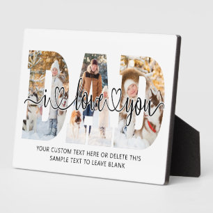 Dad I Love You 3 Photo Collage Script Hearts Plaque
