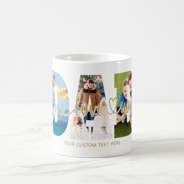 DAD I Love You 5 Photo Collage Script Hearts Gold Coffee Mug (Center)