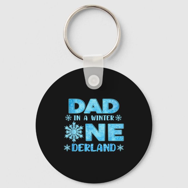 Dad In A Winter Onederland Bday Girl Sweet Snowfla Keychain (Front)