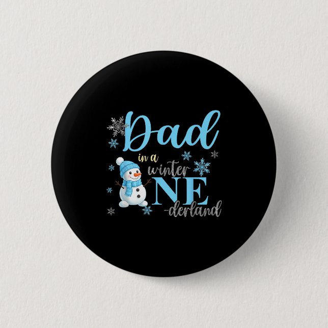 Dad In A Winter Onederland Birthday Boy Girl Cute  Button (Front)