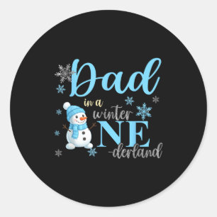 Dad In A Winter Onederland Birthday Boy Girl Cute Classic Round Sticker