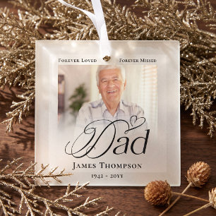 Dad In Loving Memory Memorial Photo Keepsake Glass Ornament