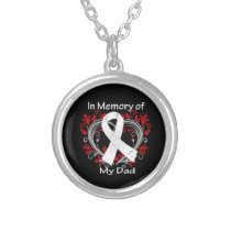 Dad - In Memory Lung Cancer Heart Silver Plated Necklace
