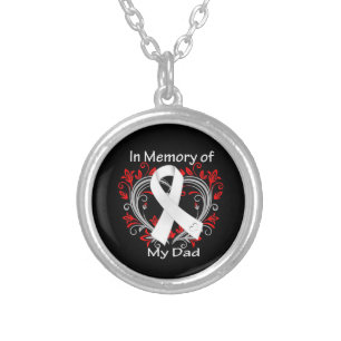 Dad - In Memory Lung Cancer Heart Silver Plated Necklace