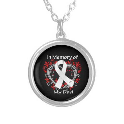 Dad _ In Memory Lung Cancer Heart Silver Plated Necklace