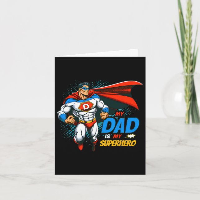 Dad Is My Superhero Kids Cool Father's Day Comic L Card (Front)