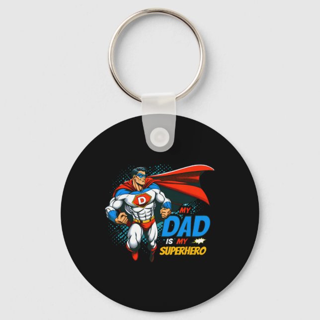 Dad Is My Superhero Kids Cool Father's Day Comic L Keychain (Front)