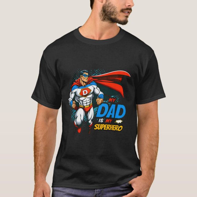 Dad Is My Superhero Kids Cool Father's Day Comic L T-Shirt (Front)