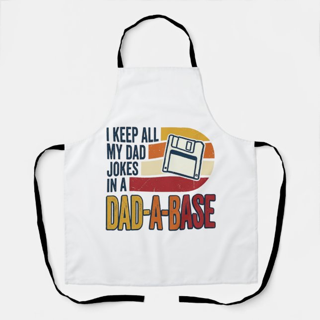 Dad Joke Dad-A-Base Retro Funny Father Vector Desi Apron (Front)