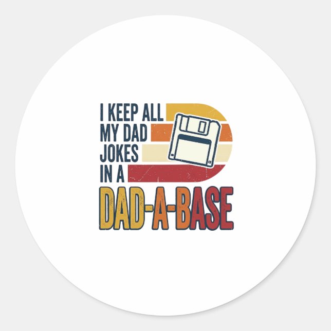 Dad Joke Dad-A-Base Retro Funny Father Vector Desi Classic Round Sticker (Front)