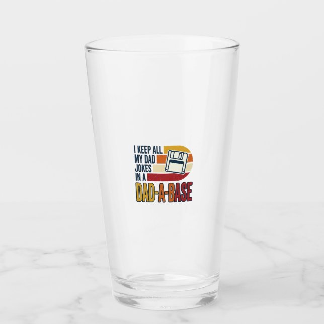 Dad Joke Dad-A-Base Retro Funny Father Vector Desi Glass (Front)