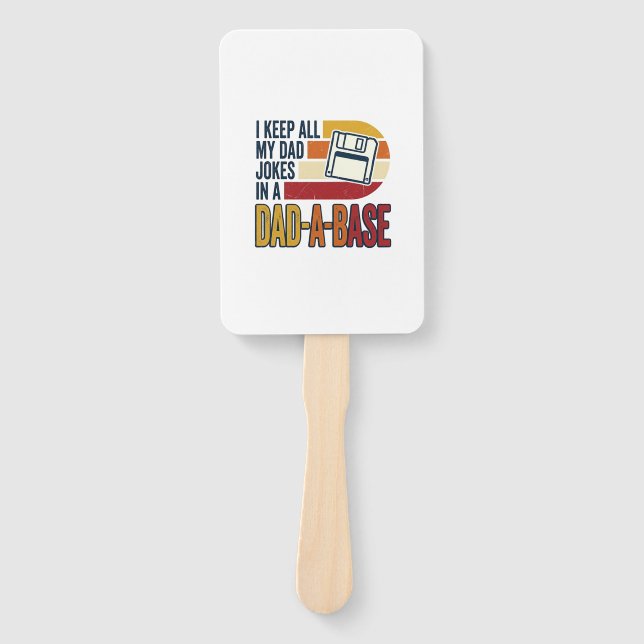 Dad Joke Dad-A-Base Retro Funny Father Vector Desi Hand Fan (Front)