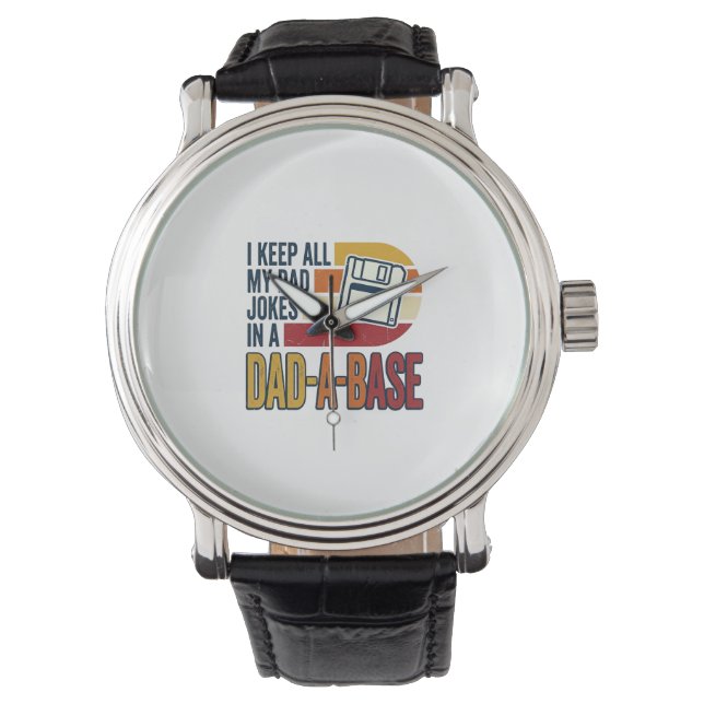 Dad Joke Dad-A-Base Retro Funny Father Vector Desi Watch (Front)