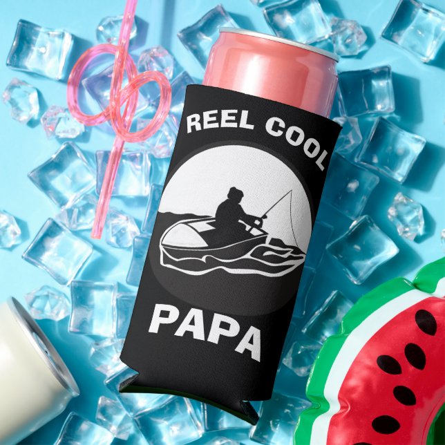 Dad joke ,reel cool papa, fishing father's day seltzer can cooler (In Situ Summer)