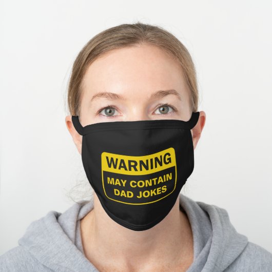 Dad Joke Warning Label Black Cotton Face Mask (Worn)