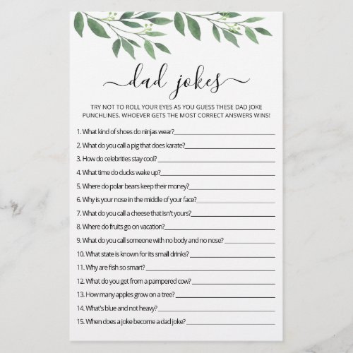 Dad Jokes Baby Shower game with Answers