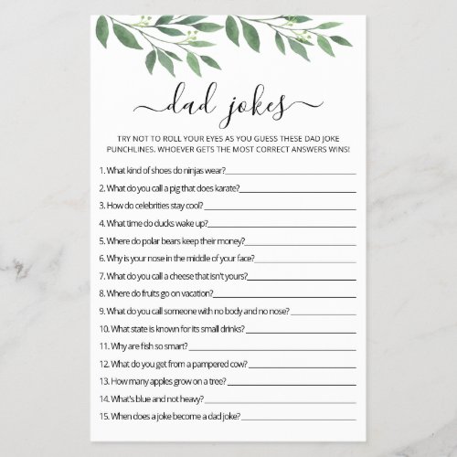 Dad Jokes Baby Shower game with Answers