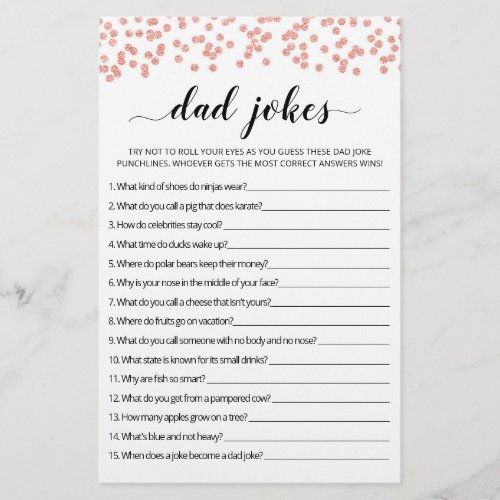 Dad Jokes Baby Shower game with Answers