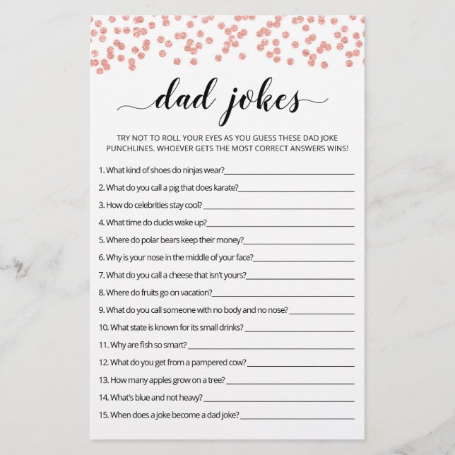 Dad Jokes Baby Shower game with Answers (Front)