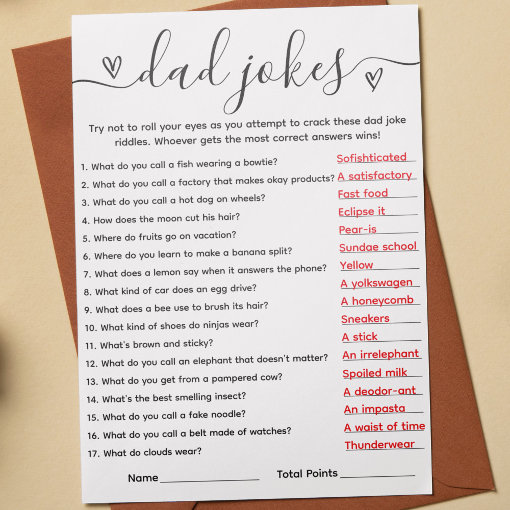 Dad Jokes Card with Answer Key Baby Shower Game Zazzle