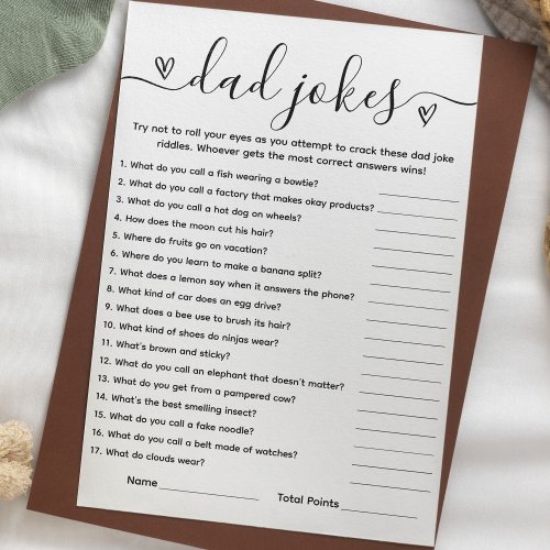 Dad Jokes Card with Answer Key Baby Shower Game