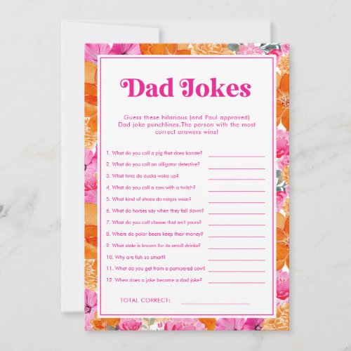 Dad Jokes Pink  Floral Baby Shower Game Invitation