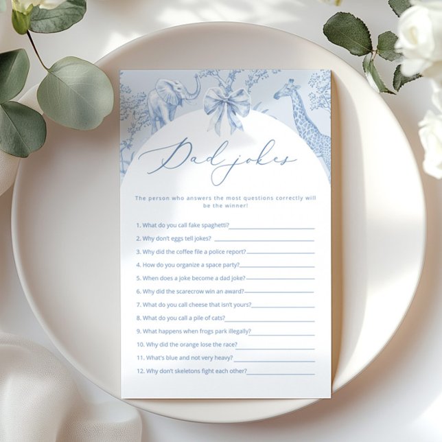 Dad jokes Toile de Jouy Safari baby shower game (Creator Uploaded)