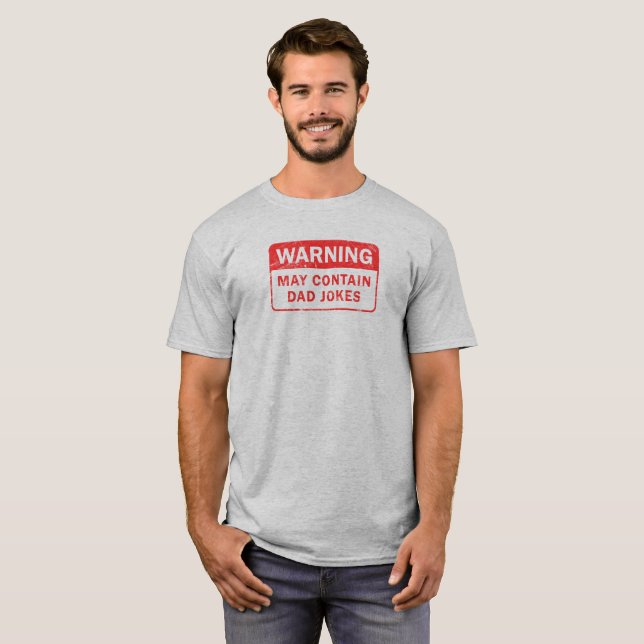 Dad Jokes Warning Label Distressed T-Shirt (Front Full)