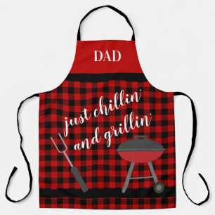 Dad - Just Chillin' and Grillin' Buffalo Plaid BBQ Apron
