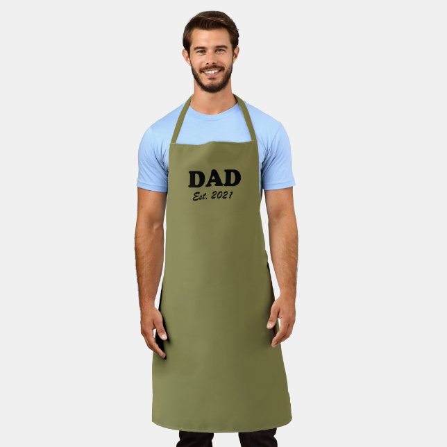 Dad khaki custom established date solid grill bbq apron (Worn)