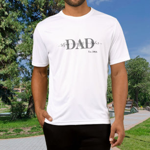 Dad Kids Names Est Year Gray Family Typography T-Shirt