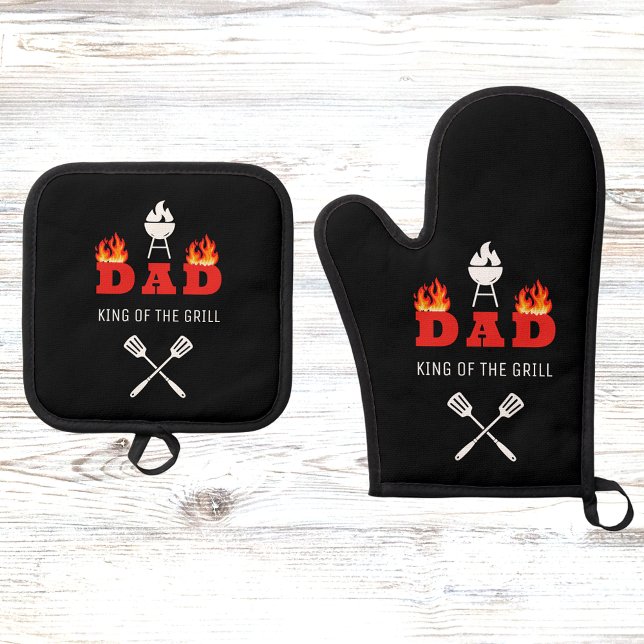 DAD king of the grill BBQ black Oven Mitt & Pot Holder Set (Creator Uploaded)