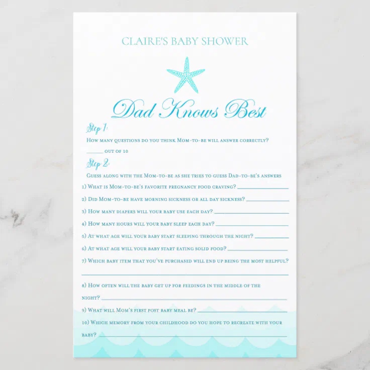Dad Knows Best Baby Shower Game Zazzle