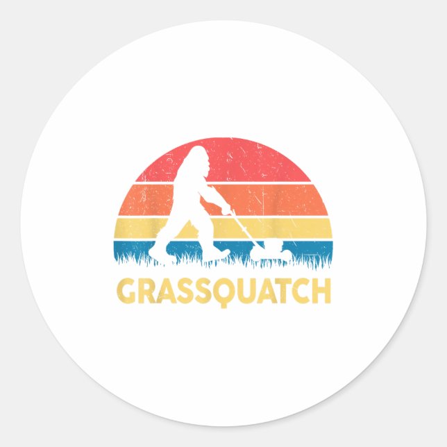 Dad Lawn Mowing Grquatch Bigfoot Mower Gift Funny  Classic Round Sticker (Front)