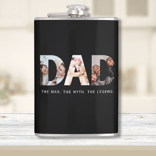 Dad legend gift with 3 photo collage flask