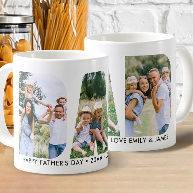 DAD Letter Cutout Photo Collage Custom Text Coffee Mug (Creator Uploaded)