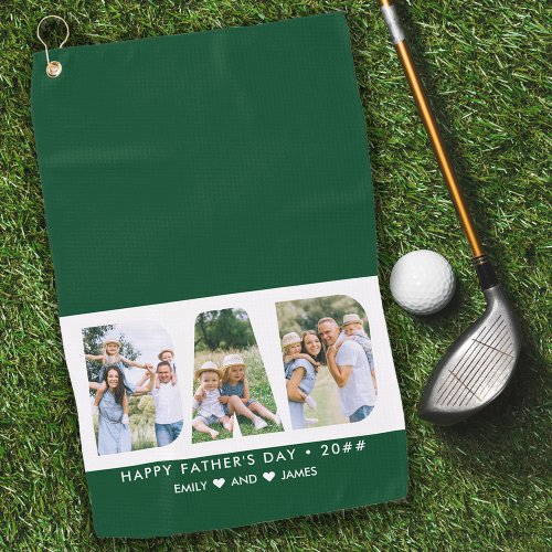 DAD Letter Cutout Photo Collage Custom Text Green Golf Towel