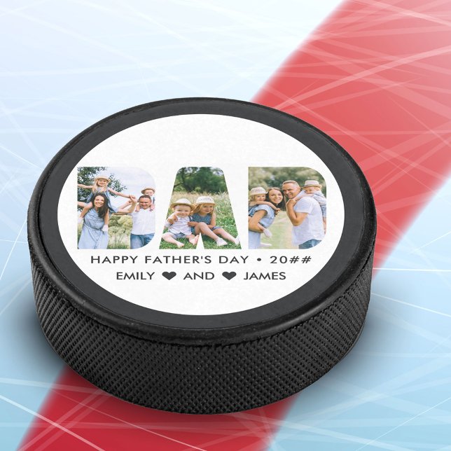 DAD Letter Cutout Photo Collage Custom Text Hockey Puck (Creator Uploaded)
